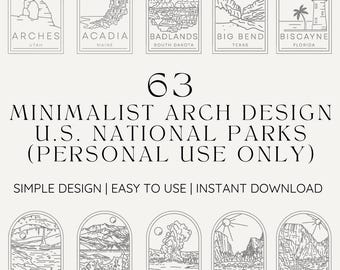 63 U.S. National Parks Arch Minimalist Line Design| Digital Download | Personal Use Only