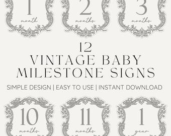 Vintage Monthly Milestone Signs| Digital Download | Baby Photo Props | Personal & Commercial Use