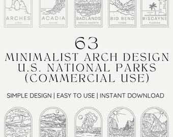 63 U.S. National Parks Arch Minimalist Line Design | Digital Download | Commercial Use