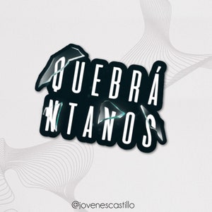 May include: Black and white graphic design with the text "QUEBRÁ NTANOS" in a broken glass style. The text is in a bold, sans-serif font. The background is a light gray with a pattern of thin, wavy lines.