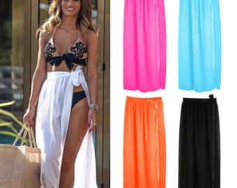 Women Bikini Cover Up Swimwear Sheer Beach Maxi Wrap Skirt Sarong Pareo Dress