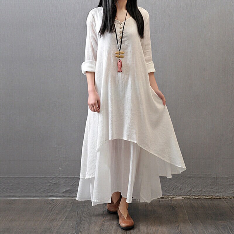 Plus Size Womens Cotton Linen Long Dress Ladies Casual Kaftan - Etsy UK