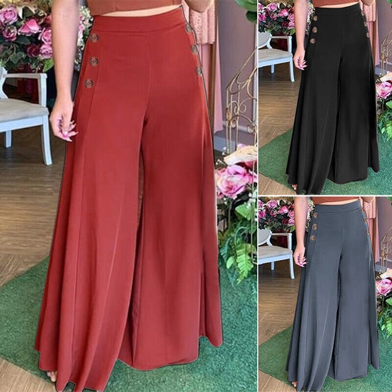 Womens Elastic Waist Solid Pants Holiday Wide Leg Trousers - Etsy UK