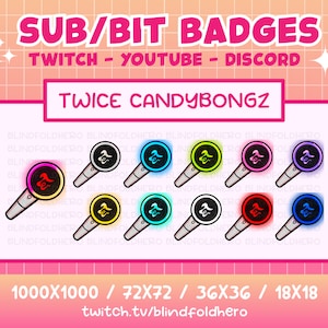 ZWEIMAL CANDYBONG-Z Sub/Bit Buttons (11) | Zum Streamen auf Twitch, Discord, YouTube | Leuchtstab K-Pop Niedlicher Kawaii Chibi Kpop