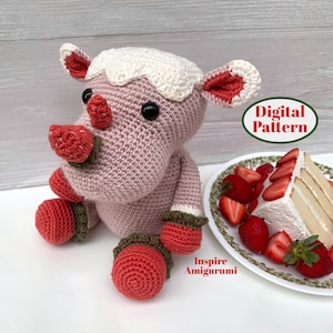 Erdbeerkuchen Rhino Amigurumi - Digitale Häkelanleitung