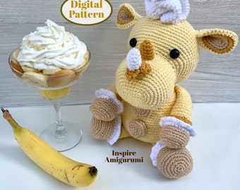 Banana Pudding Rhino Amigurumi - Digital Crochet Pattern