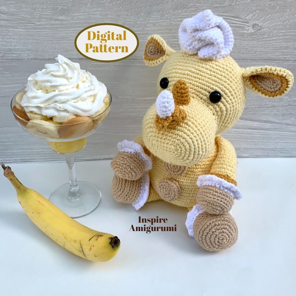 Banana Pudding Rhino Amigurumi - Digital Crochet Pattern