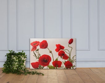 Rote Blumen Druck, Rote Blumen Leinwand, Blumen Wandkunst, Blumen Leinwand, Florale Wandkunst, Florale Leinwand, Botanische Wandkunst, Moderne Wandvase