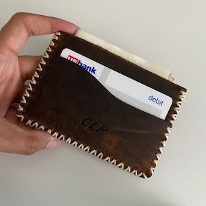 Carteira de couro fina minimalista de luxo feita à mão da Turquia | Carteira de bolso de couro fino | Porta-cartões de couro masculino | 100% Couro Genuíno