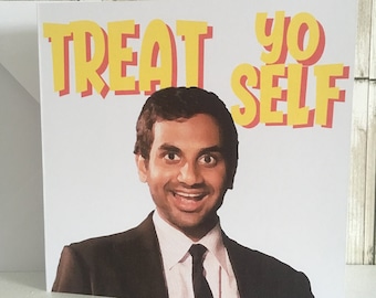 Funny Tom Haverford Personalised Birthday Card - Parks and Rec Recreation - Treat Yourself