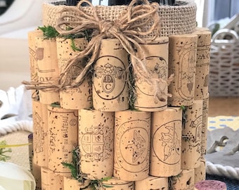 Wine Cork Bottle Stand/Vase, Engagement Party Centerpieces, Unique Barware Gift, Customizable Wedding Reception Decor, Rustic Bar Canisters