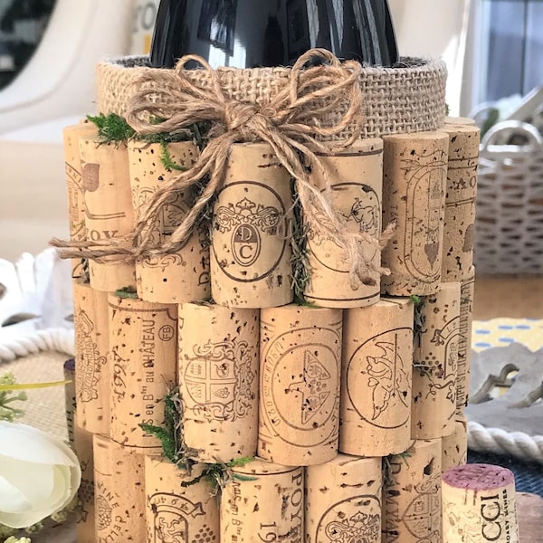 Wine Cork Bottle Stand/Vase, Engagement Party Centerpieces, Unique Barware Gift, Customizable Wedding Reception Decor, Rustic Bar Canisters