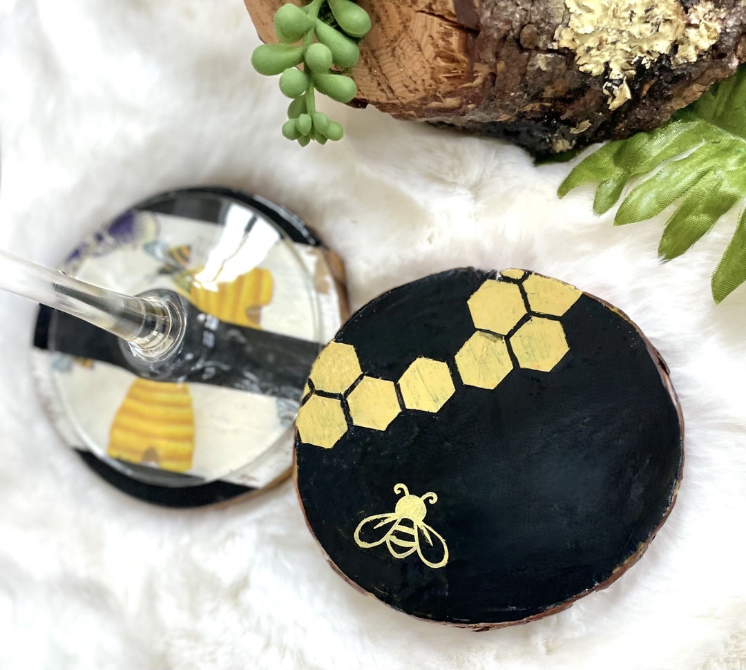 Bee Themed Coaster Sets, Bee Coasters, Bee Day Lover Gift, Bee Gifts ...