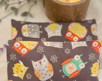 Almohada para ojos con estampado botánico de búho, regalo de aromaterapia relajante, almohada para ojos de lavanda con funda extraíble