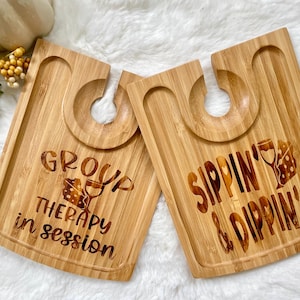 Mini Charcuterie Plate & Wine Holder Sets, Customizable Wine and Appetizer Board, Snack Caddy, Rustic Wood Appetizer and Wine Bar Decor