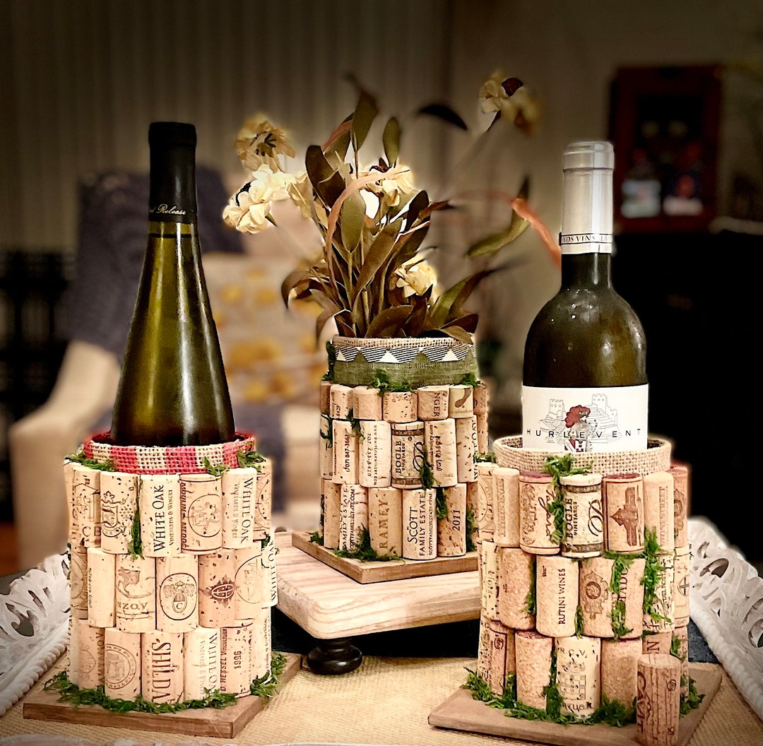 Wine Cork Bottle Stand/vase & Glass Charms, Wine Cork Vase, Cork Plant