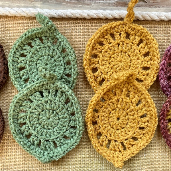 Crocheted Leaf Coasters, Modern Rustic Farmhouse Inspired Gift, Handmade Leaf Coaster, Home Office Decor, Crochet Leaves for Tabletop