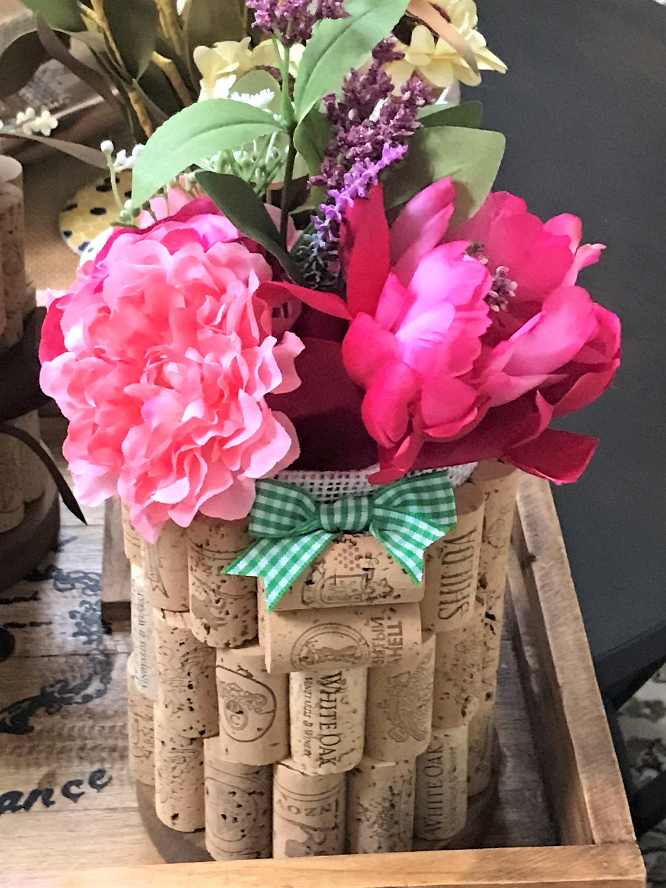 Wine Cork Bottle Stand/vase & Glass Charms, Wine Cork Vase, Cork Plant