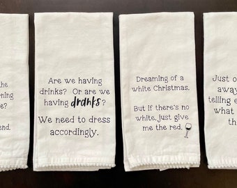 Wine Themed Tea Towels, Bar Towels, Cocktail Lover Giftl, Snarky Wine Lover Gift, Personalizable Dish Towel, Cocktail-themed Kitchen Towels