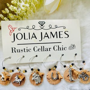 Western Wine Glass Charms, Horse Lover Drink Tags, Cowgirl Girlie Wine Charms, Rustic Party Favors, Personalizable Trendy Cowgirl Charm Sets