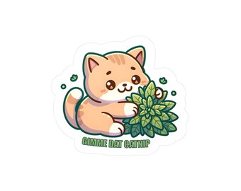 Cute Catnip Cat Vinyl Sticker, Laptop Decal, Waterproof