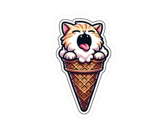 Cat Ice Cream Sticker - Whimsical Vinyl Decal, Waterproof Kitten Art, Vinyl Cut Sticker, Gift for Cat Lovers