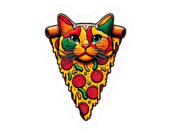 Cat Pizza Sticker - Colorful Vinyl Decal - Cute Cat Face with Pepperoni Pizza - Durable & Waterproof - Car, Laptop, Notebook Decoration