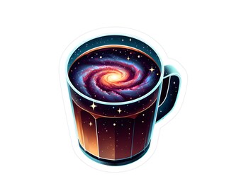 Galactic Coffee Cup Sticker - Space-Themed Milky Way Vinyl Decal for Laptops and Mugs - Gift for Coffee Lovers