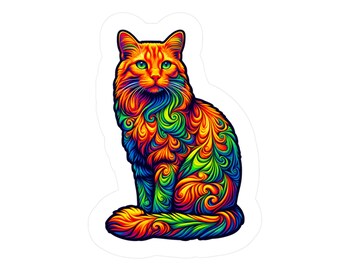 Psychedelic Cat Sticker - Vibrant Vinyl Decal for Laptops, Water Bottles, Notebooks - Colorful Feline Art - Unique Gift for Cat Lovers