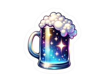 Galactic Beer Mug Vinyl Sticker - Sparkling Stars and Nebula Design for Laptop and Flask Decoration, Space Nerd Gift
