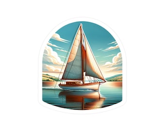 Sailboat at Dusk Vinyl Sticker - Ocean Wave Sailing Adventure Decal
