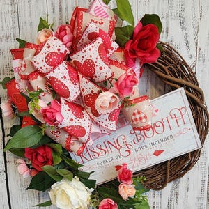 Kissing Booth Valentine Wreath: Rose & Heart Grapevine Wreath