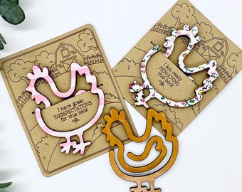 3 Pack chicken bookmarks, Custom chicken Shaped Bookmark, Teacher Gift, Stocking Stuffer,Teacher Appreciation Gift , Laser cut Bookmark