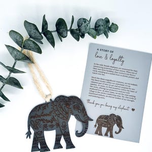 Adorno de elefante con forma de tarjeta con historia, hermandad, amuleto para automóvil, regalo inspirador y sincero para amigos