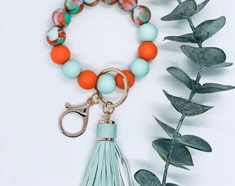 Beaded Wristlet Keychain, Silicone Tassel Keychain, Boho Gift