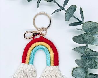 Macrame Rainbow Keychain, Boho Bag Charm