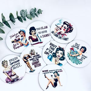 8 pack Retro Pinup Magnets, Refrigerator magnets, Fridge magnets, Handmade, Gifts, Glamour magnets, funny magnets