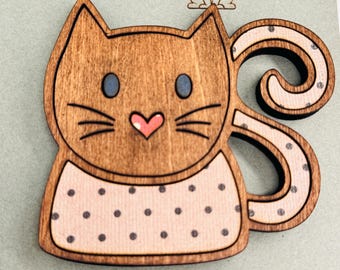 Calamita in legno 3D a forma di gatto, decorazione per frigorifero