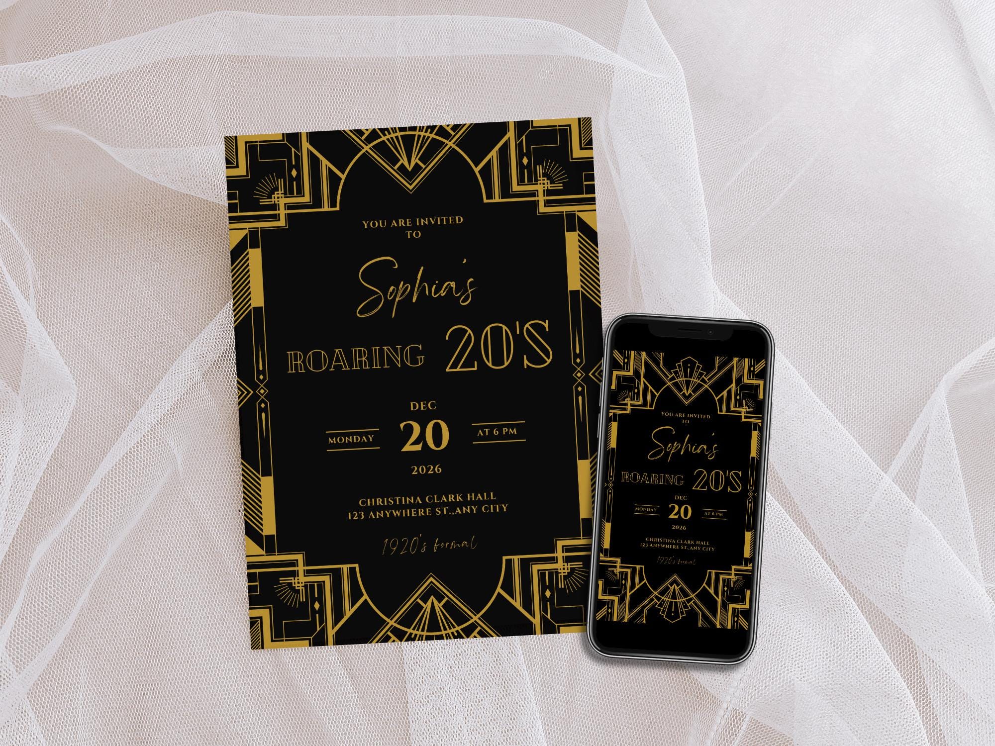 Roaring 20s Birthday Invitation Template 1920 Party Theme 20 Birthday ...