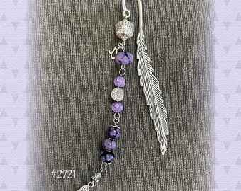 Handcrafted Beaded Bookmark: Purple Lampwork Beads, Tibetan Silver