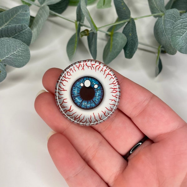 Blue or Brown or Green Eyeball Pinback Button or Magnet | 1.5" Pinback Button | Metal Pin | 1.5 inch button | Blood shot eye