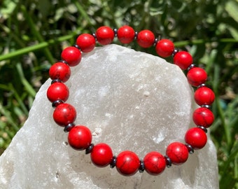 Red Turquoise Stone Bracelet 8mm, red turquoise bracelet, Healing Crystals, Great Gift for Men & Women