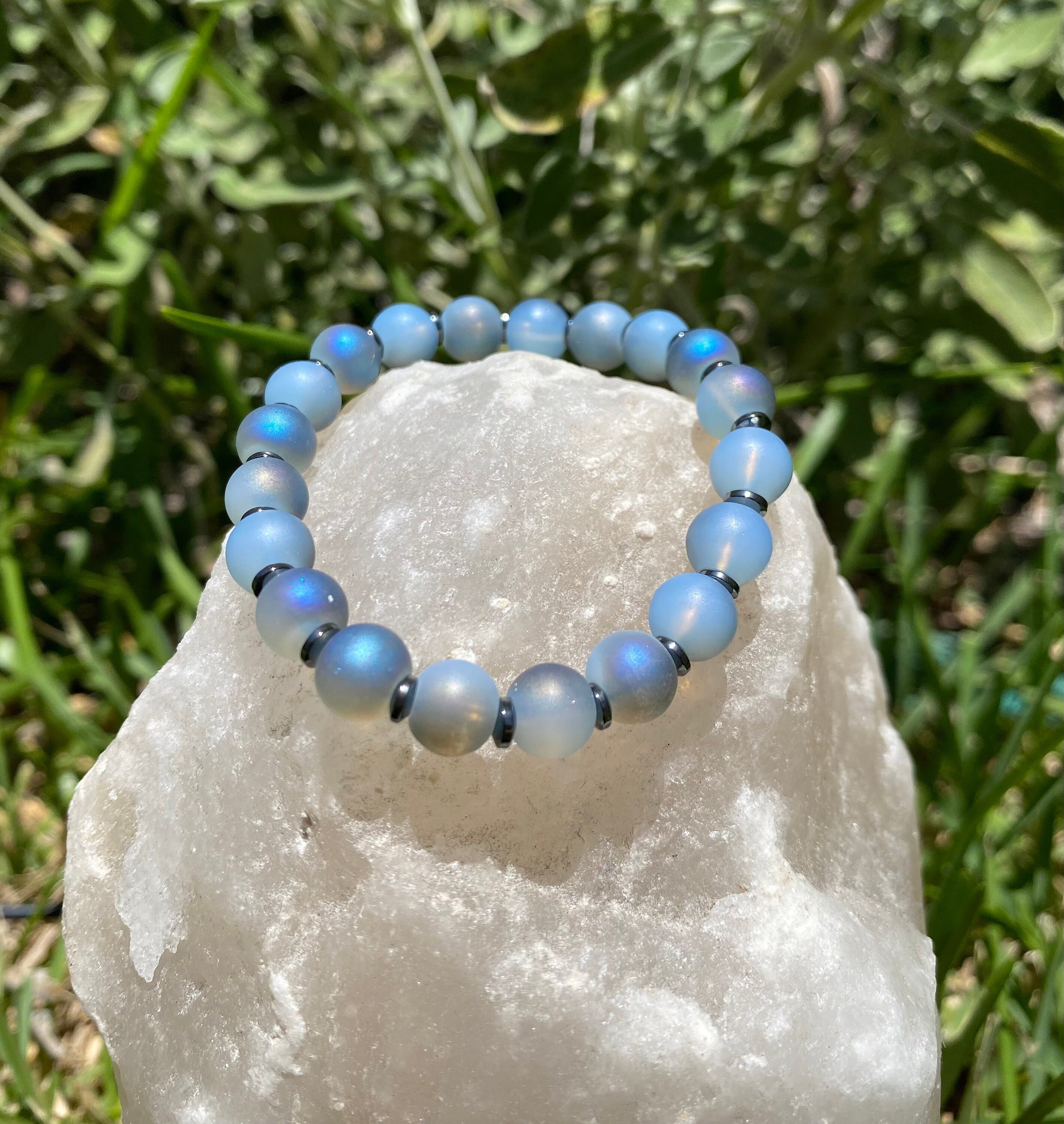 Blue Moonstone Glass Bracelet 8mm