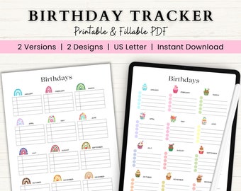 Editable Birthday Tracker Template | Birthday Planner Printable | Perpetual Birthday Calendar | Birthday Reminder | Birthday List Organizer