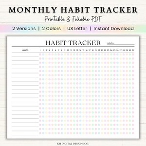 Monthly Habit Tracker Printable Landscape | Routine Tracker | Habit Tracker Template | 30 Day Habit Challenge | Adhd Digital Fitness Planner