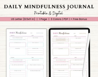 Daily Mindfulness Journal Printable | Calm Mind Journal | Wellness Journal | Mental Health Journal | Self Care Journal | Anxiety Journal PDF