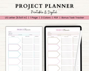 Project Planner Printable | Project Timeline Tracker | Productivity Planner | Project Breakdown Template | Work Planner | Project Organizer