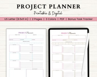 Project Planner Printable | Project Timeline Tracker | Productivity Planner | Project Breakdown Template | Work Planner | Project Organizer