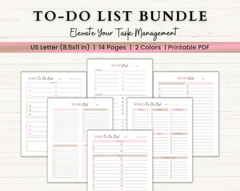 To Do List Printable Bundle | GoodNotes To Do List | Task Tracker | ADHD To Do List | Daily Checklist Template | Master To Do List | PDF