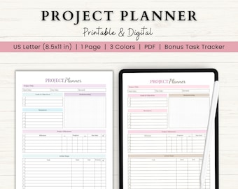 Project Planner Printable | Project Timeline Tracker | Productivity Planner | Project Breakdown Template | Work Planner | Project Organizer